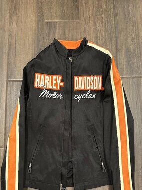 Harley-Davidson Black Orange Racing Jacket Women’s Medium Full Zip